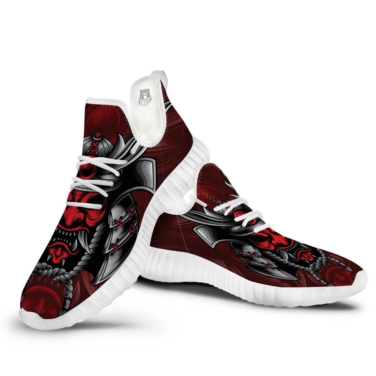 Warrior Mask Japanese Print White Walking Shoes-grizzshop