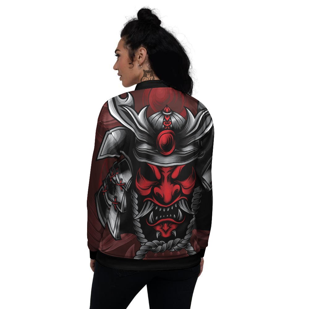 Warrior Mask Japanese Print Women's Bomber Jacket-grizzshop