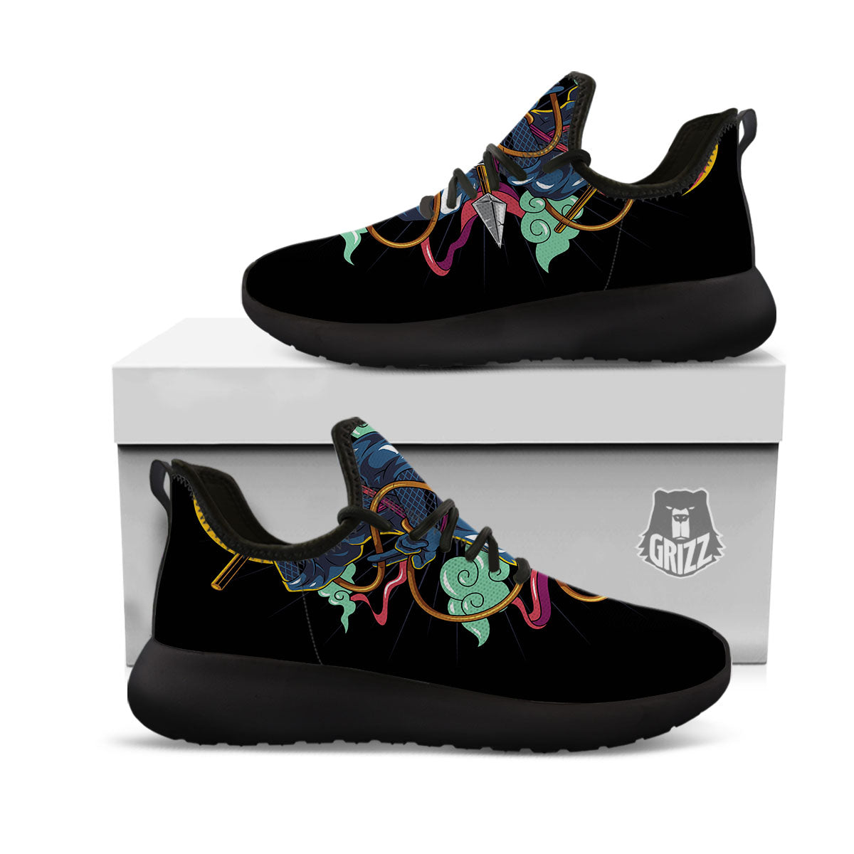 Warrior Ninja Print Black Athletic Shoes-grizzshop