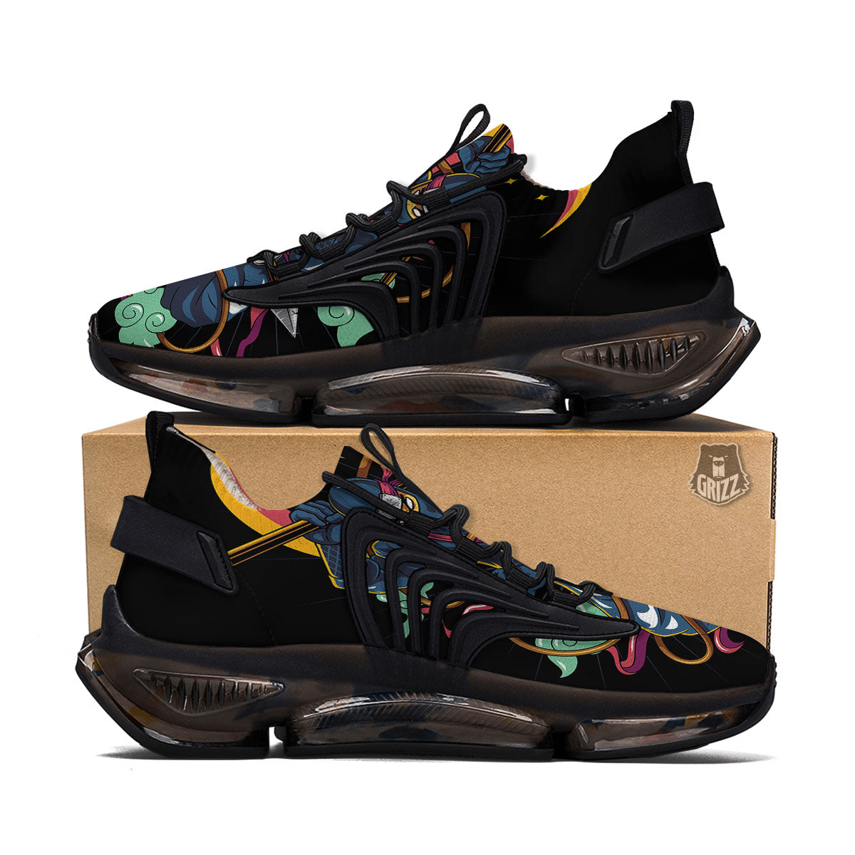 Warrior Ninja Print Black Gym Shoes-grizzshop