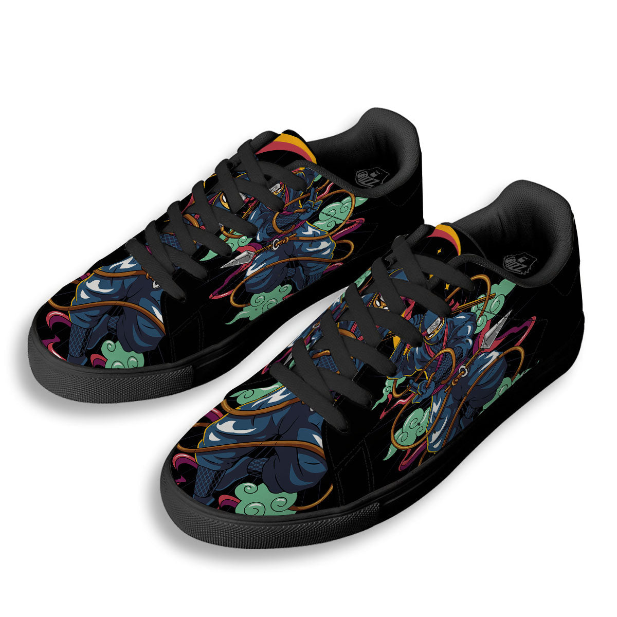 Warrior Ninja Print Black Low Top Sneakers-grizzshop
