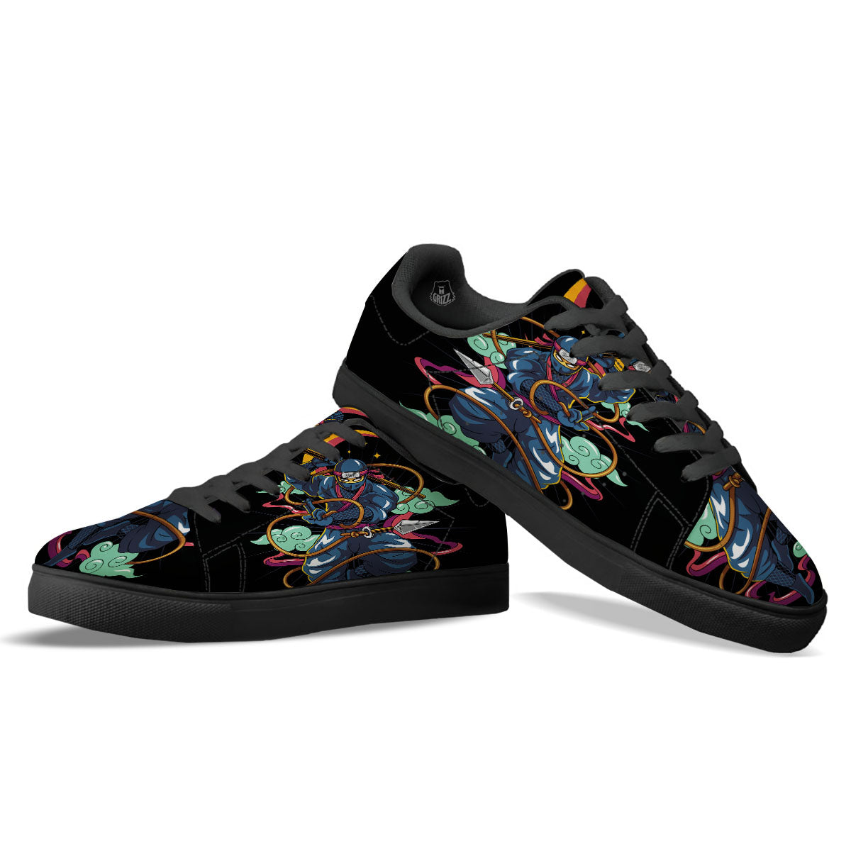 Warrior Ninja Print Black Low Top Sneakers-grizzshop