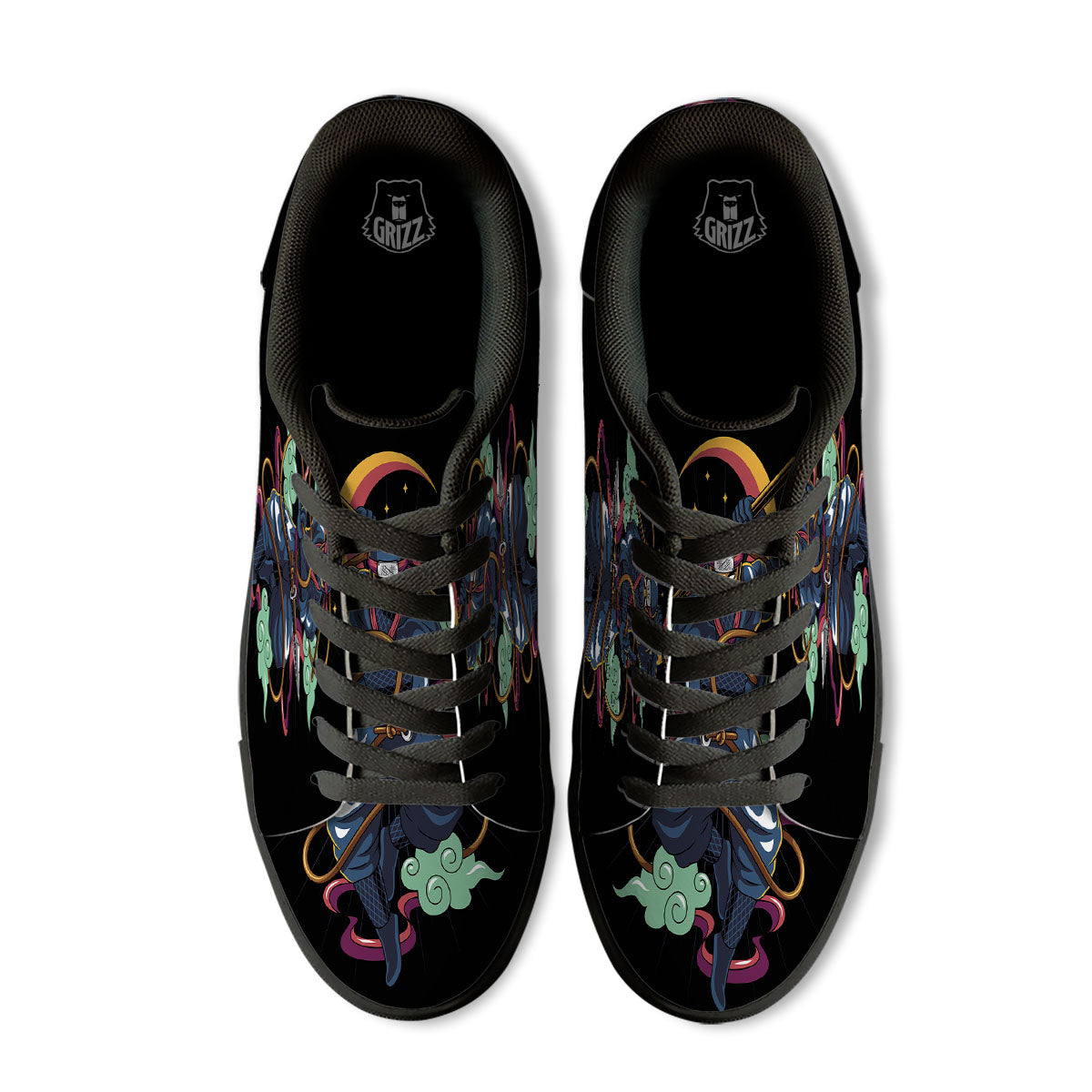 Warrior Ninja Print Black Low Top Sneakers-grizzshop