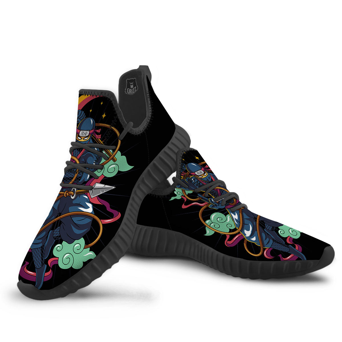 Warrior Ninja Print Black Walking Shoes-grizzshop