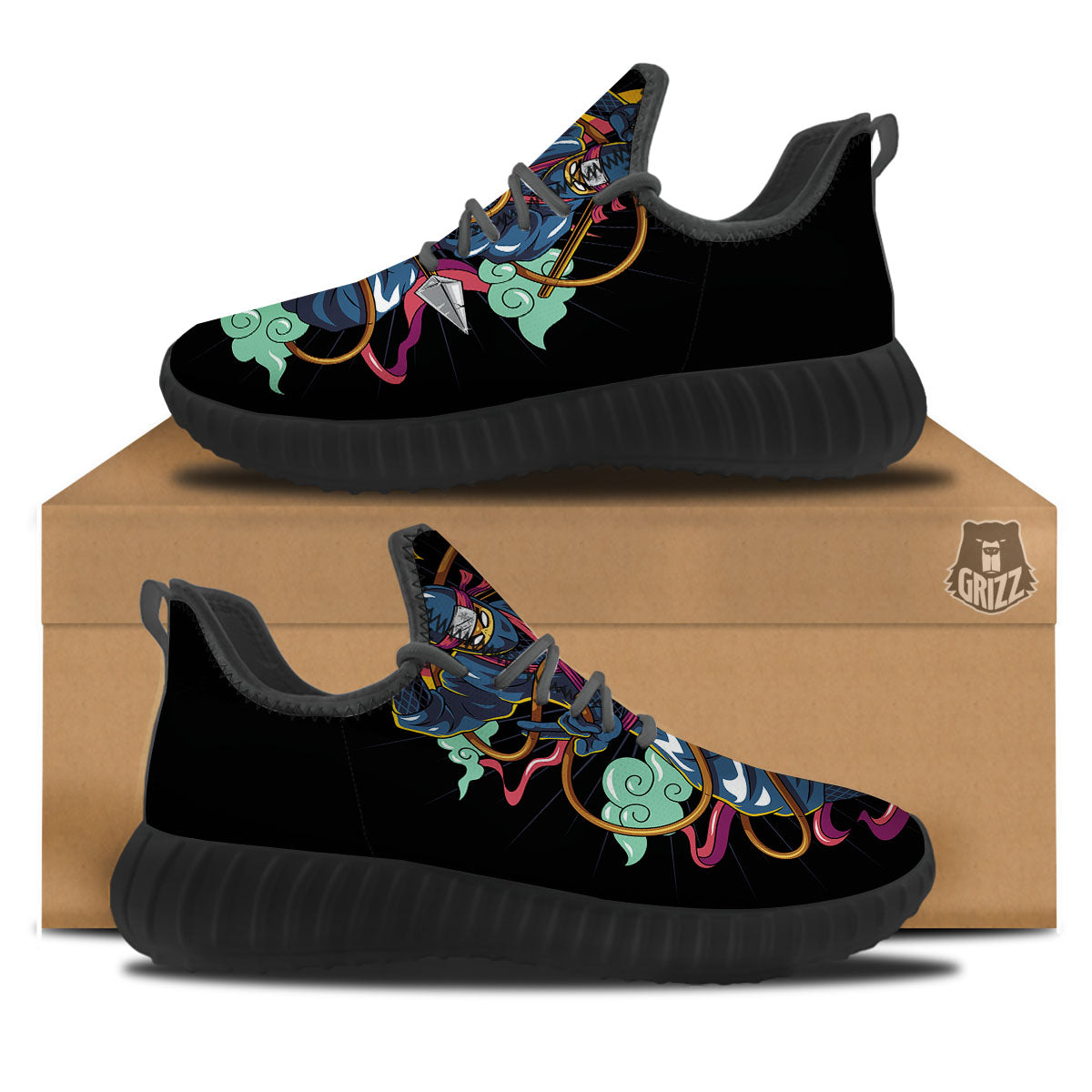 Warrior Ninja Print Black Walking Shoes-grizzshop