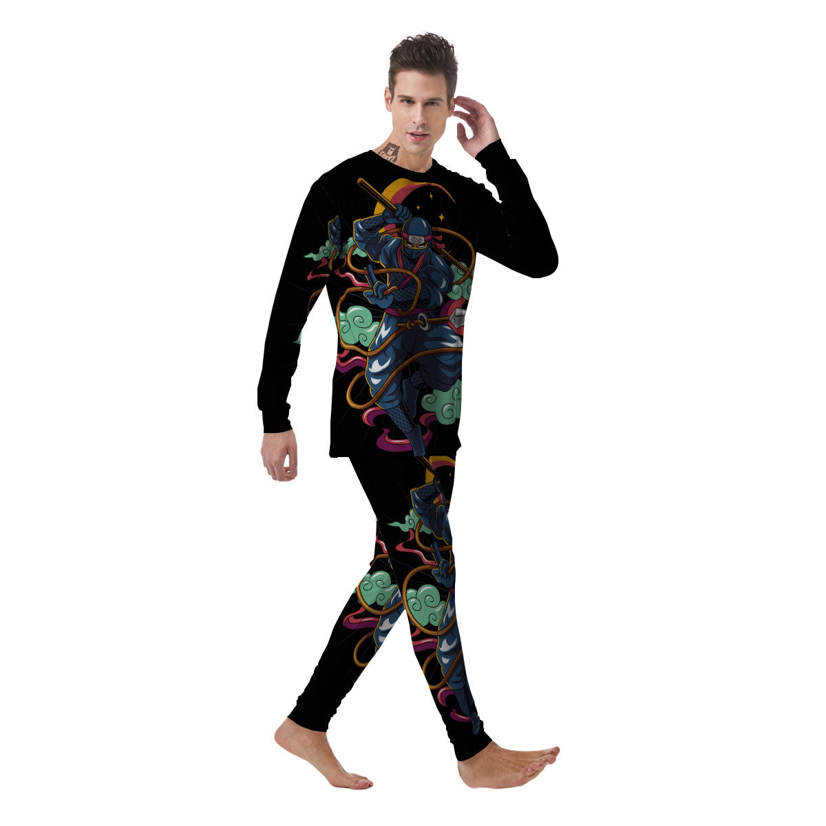 Warrior Ninja Print Men's Pajamas-grizzshop