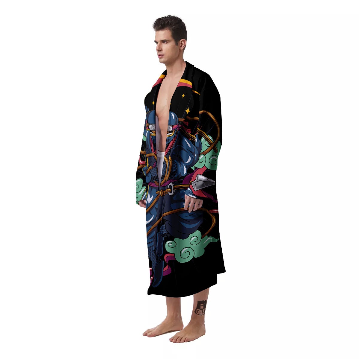 Warrior Ninja Print Men's Robe-grizzshop