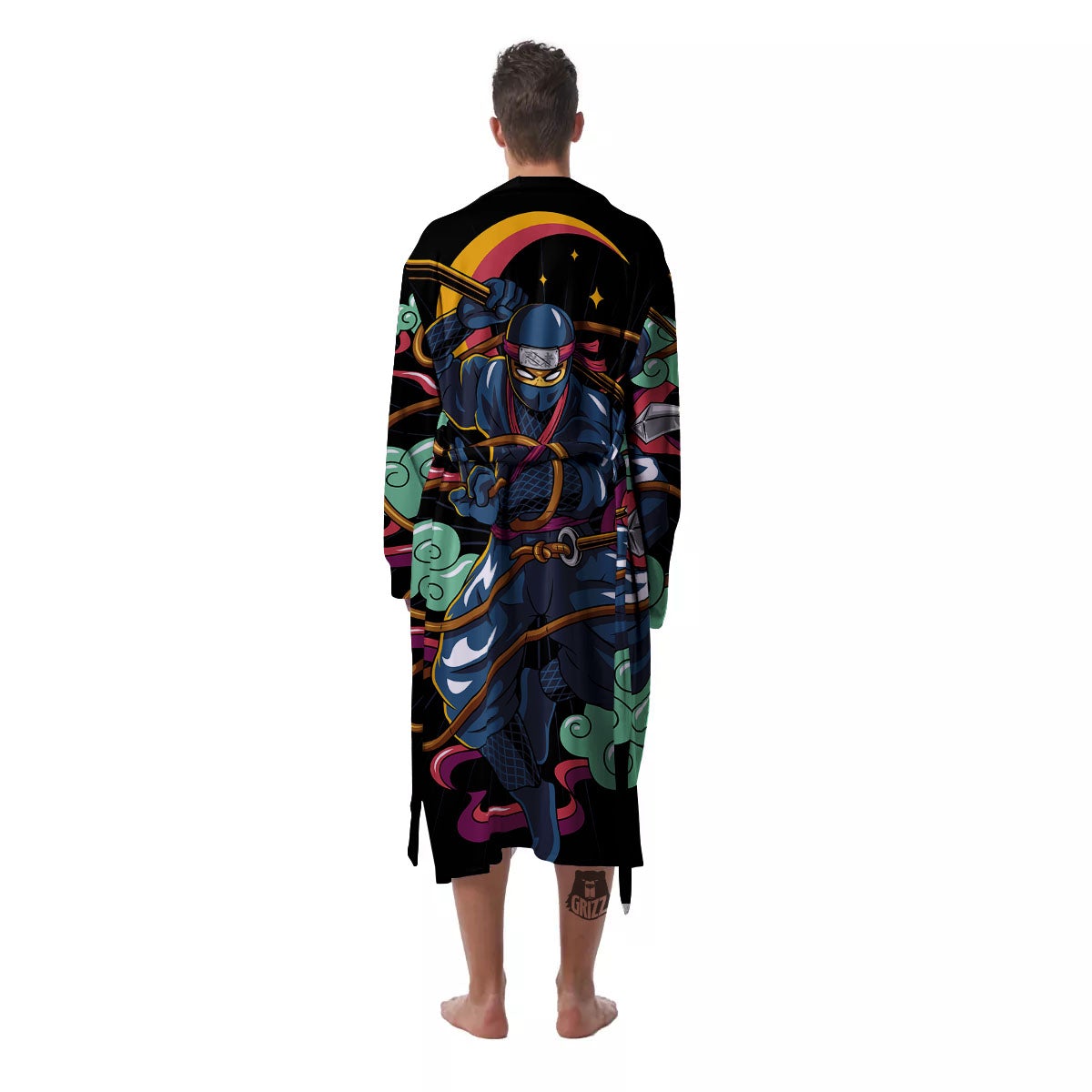 Warrior Ninja Print Men's Robe-grizzshop