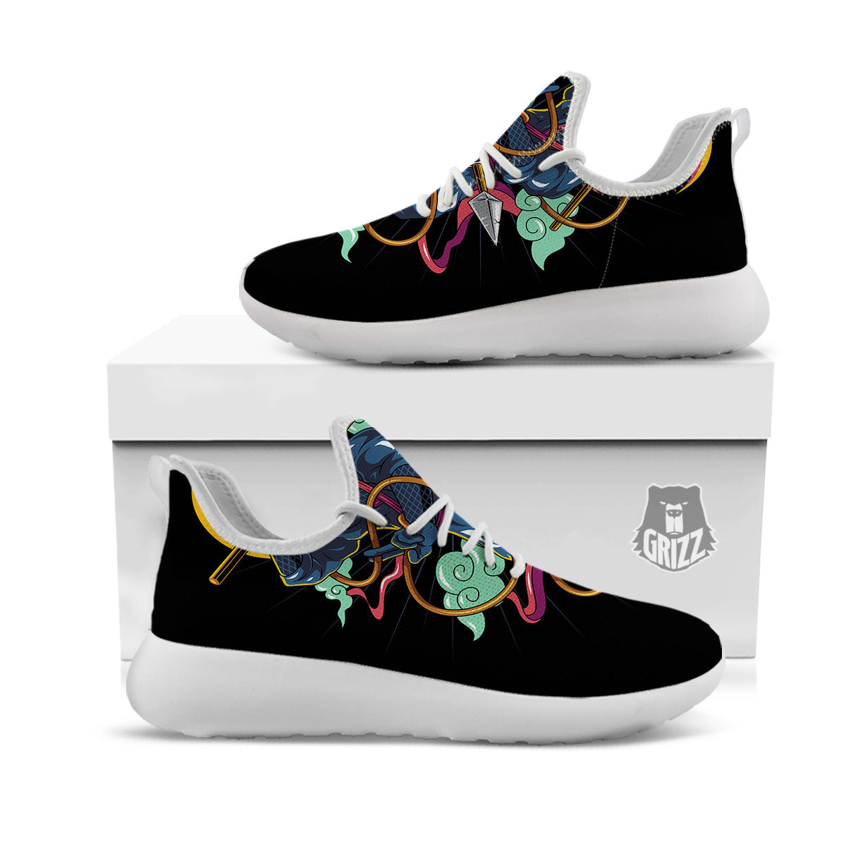 Warrior Ninja Print White Athletic Shoes-grizzshop