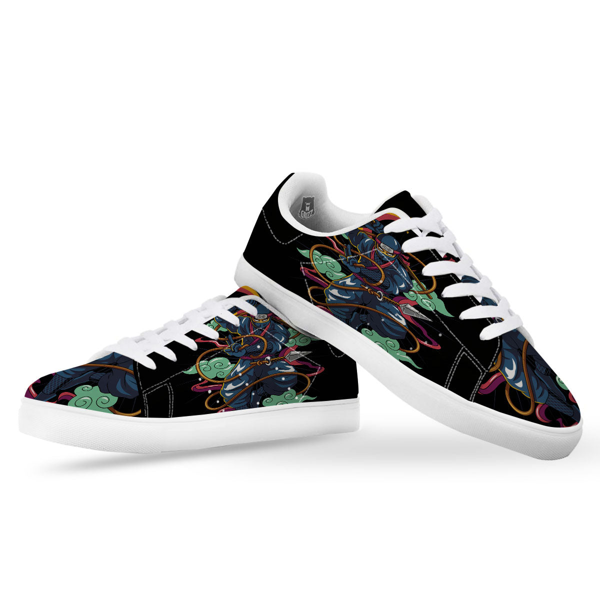 Warrior Ninja Print White Low Top Sneakers-grizzshop