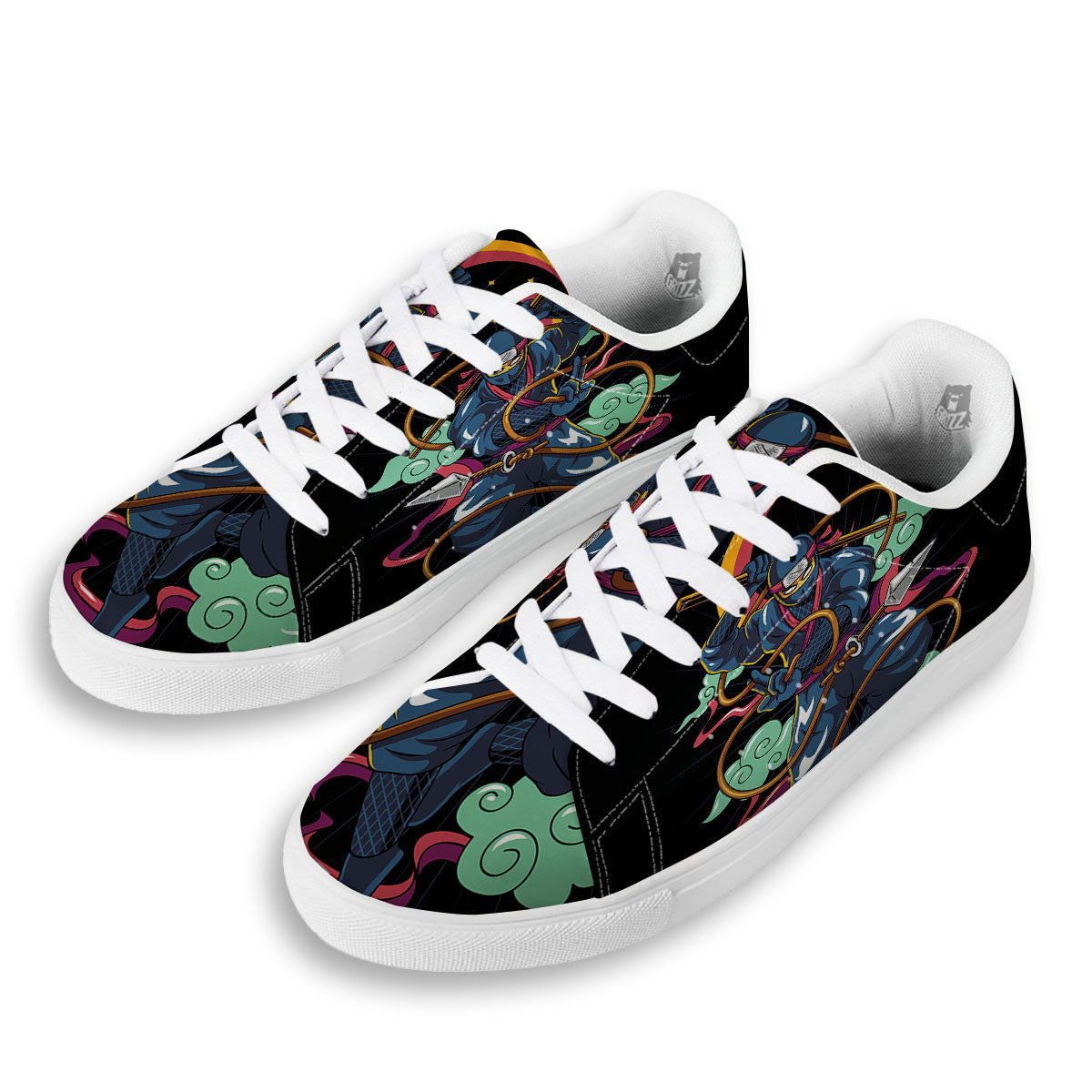 Warrior Ninja Print White Low Top Sneakers-grizzshop