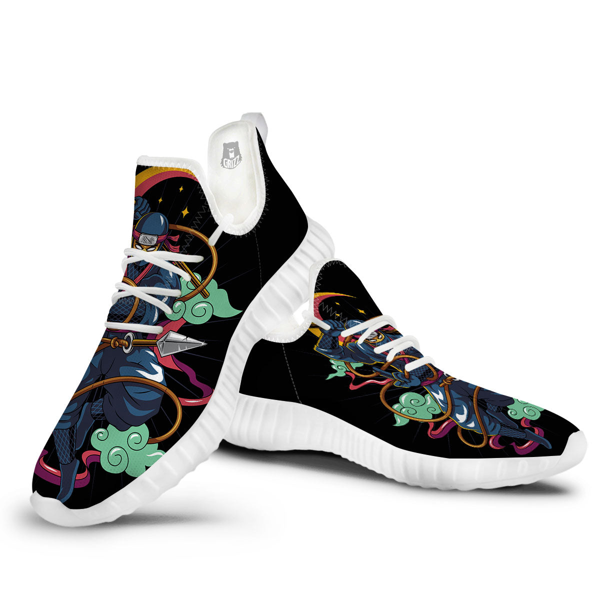 Warrior Ninja Print White Walking Shoes-grizzshop