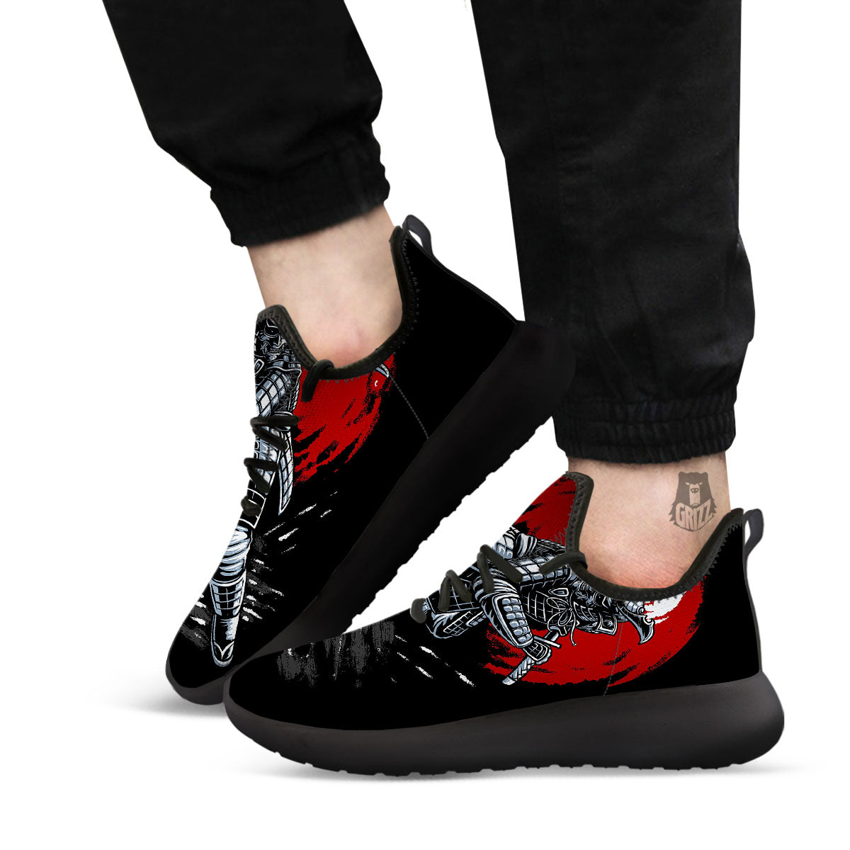 Warrior Samurai Dark Print Black Athletic Shoes-grizzshop