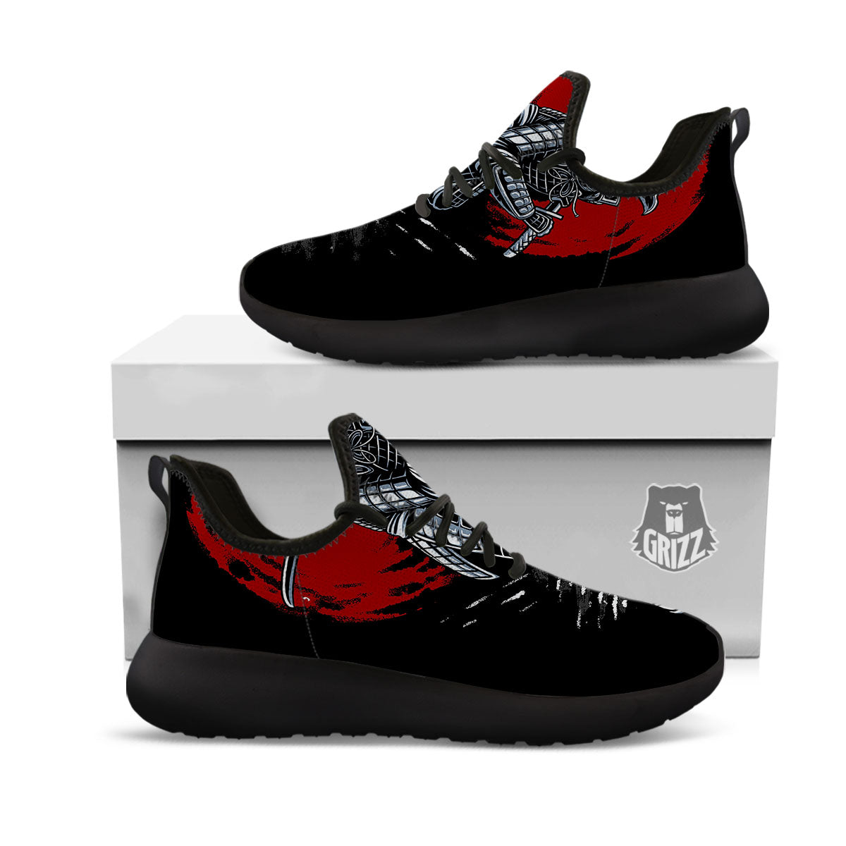 Warrior Samurai Dark Print Black Athletic Shoes-grizzshop