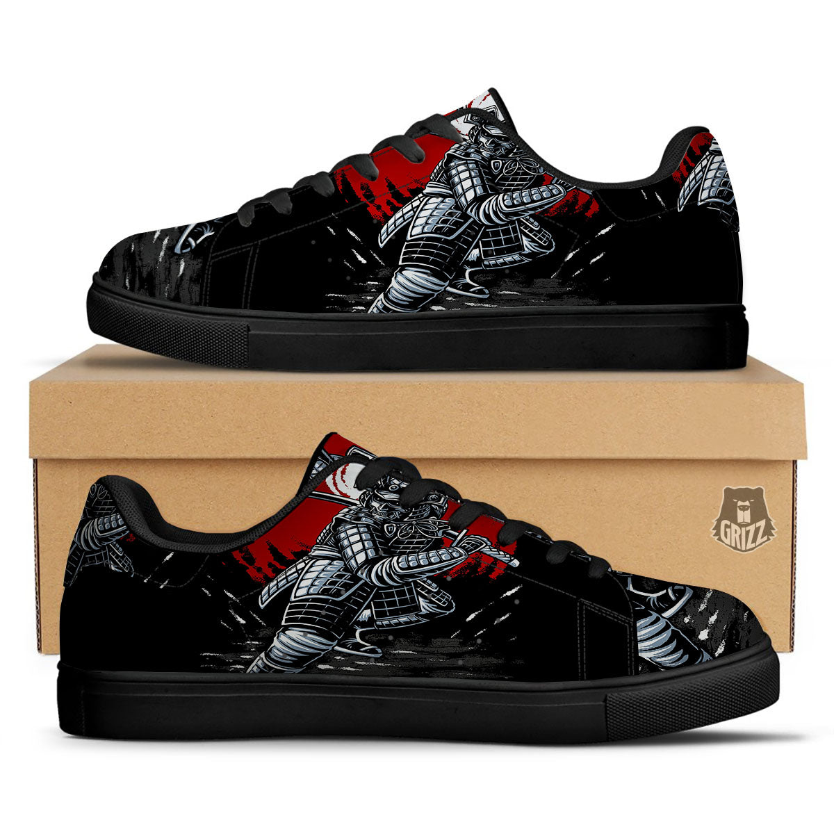 Warrior Samurai Dark Print Black Low Top Sneakers-grizzshop