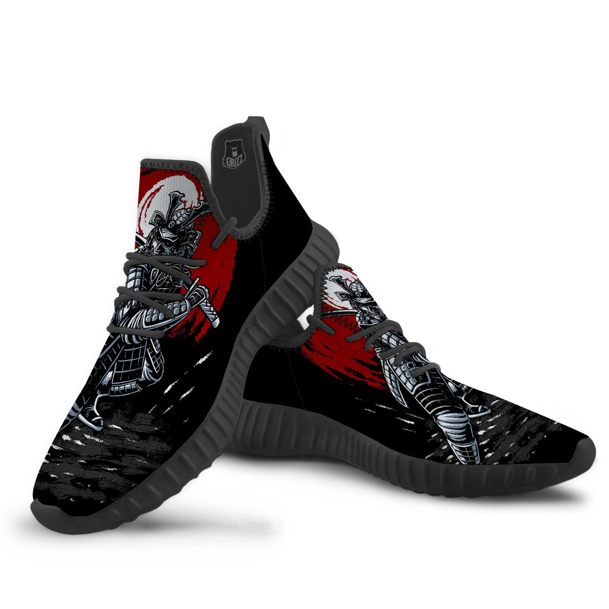 Warrior Samurai Dark Print Black Walking Shoes-grizzshop