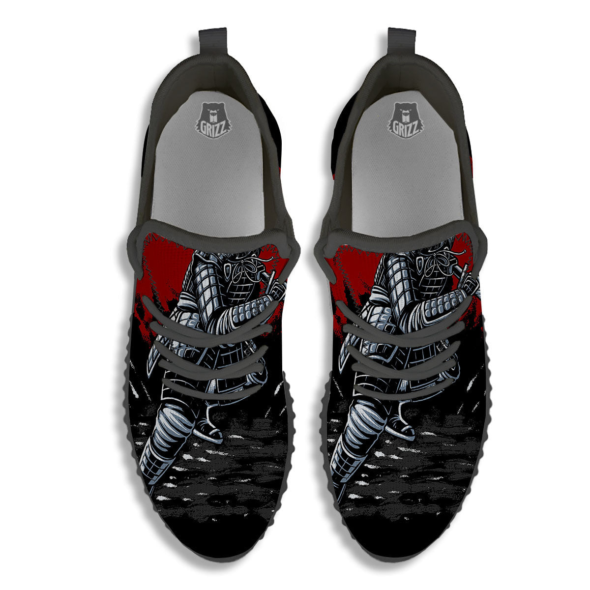 Warrior Samurai Dark Print Black Walking Shoes-grizzshop