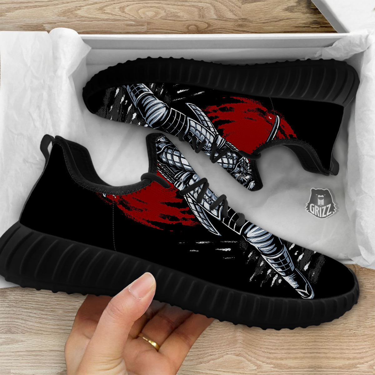 Warrior Samurai Dark Print Black Walking Shoes-grizzshop