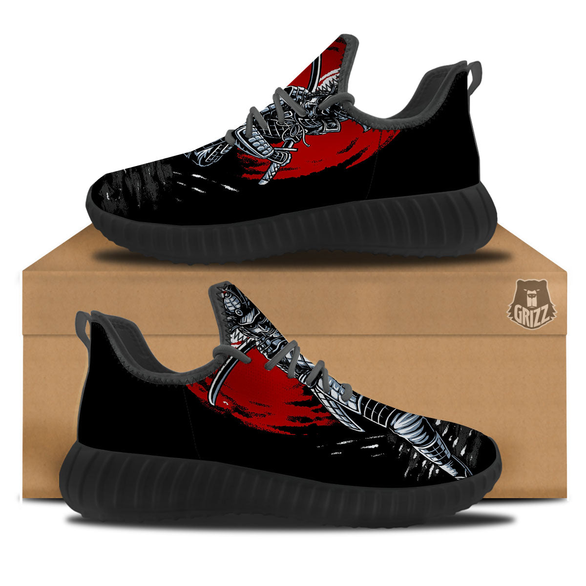 Warrior Samurai Dark Print Black Walking Shoes-grizzshop