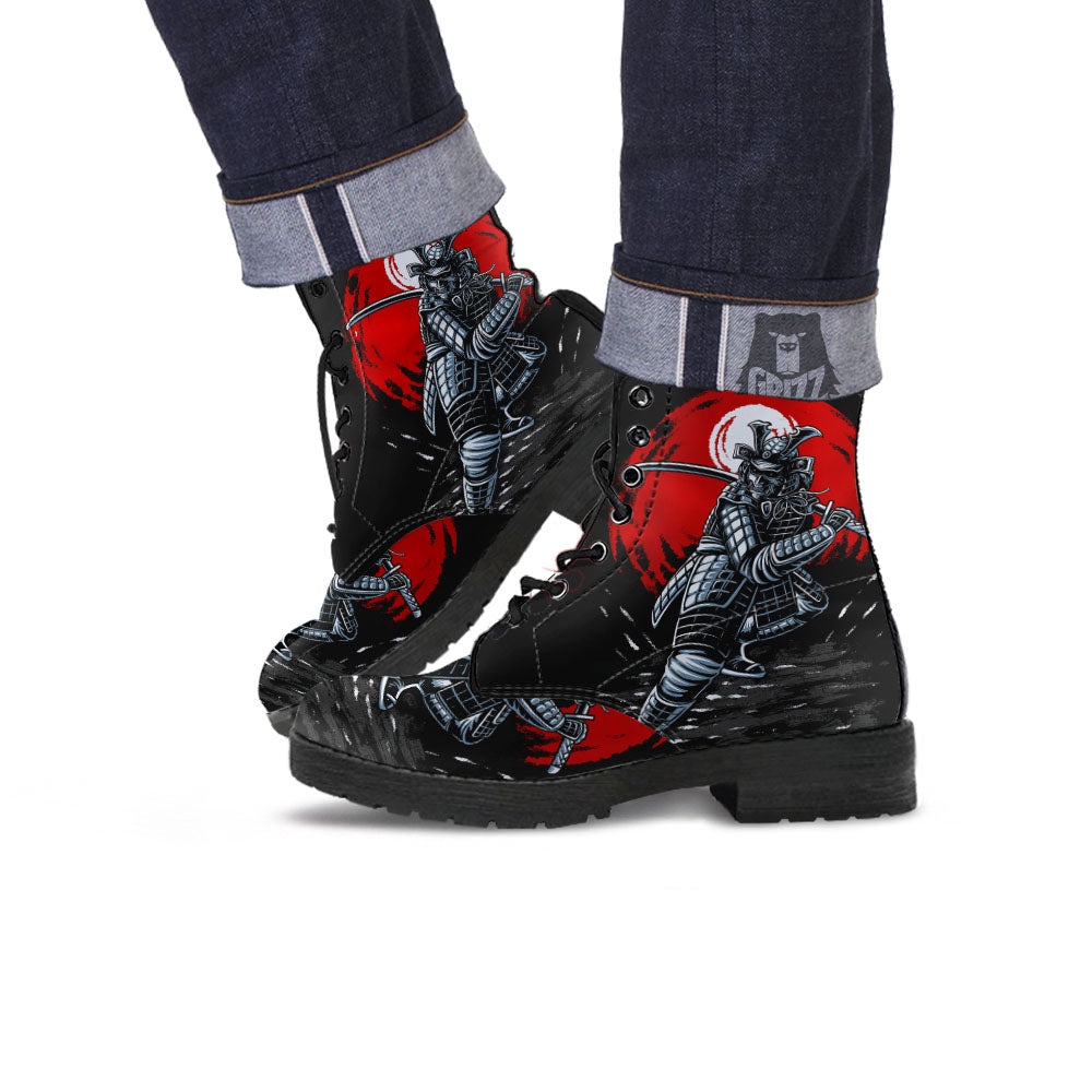Warrior Samurai Dark Print Leather Boots-grizzshop
