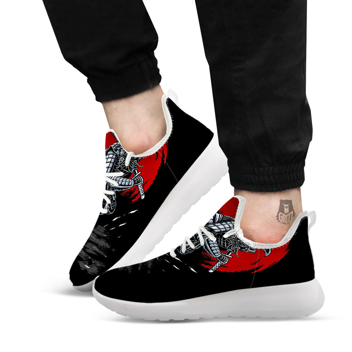 Warrior Samurai Dark Print White Athletic Shoes-grizzshop