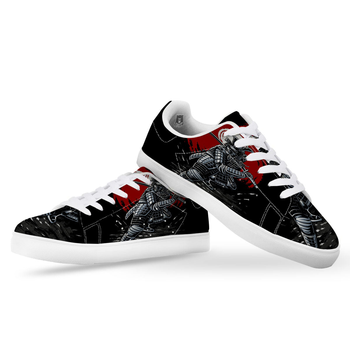 Warrior Samurai Dark Print White Low Top Sneakers-grizzshop