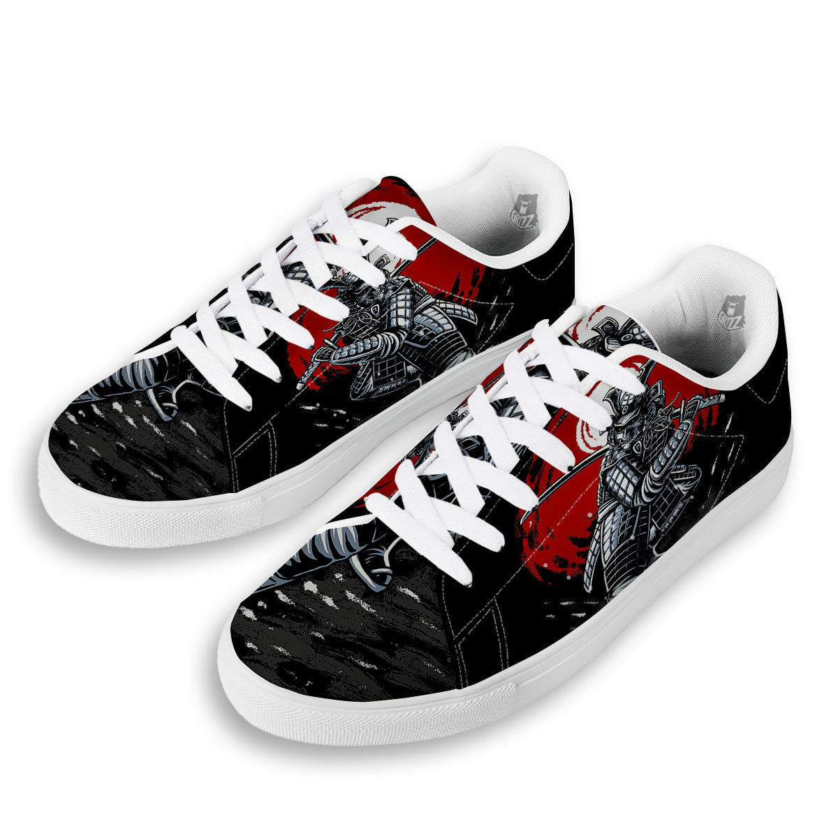 Warrior Samurai Dark Print White Low Top Sneakers-grizzshop