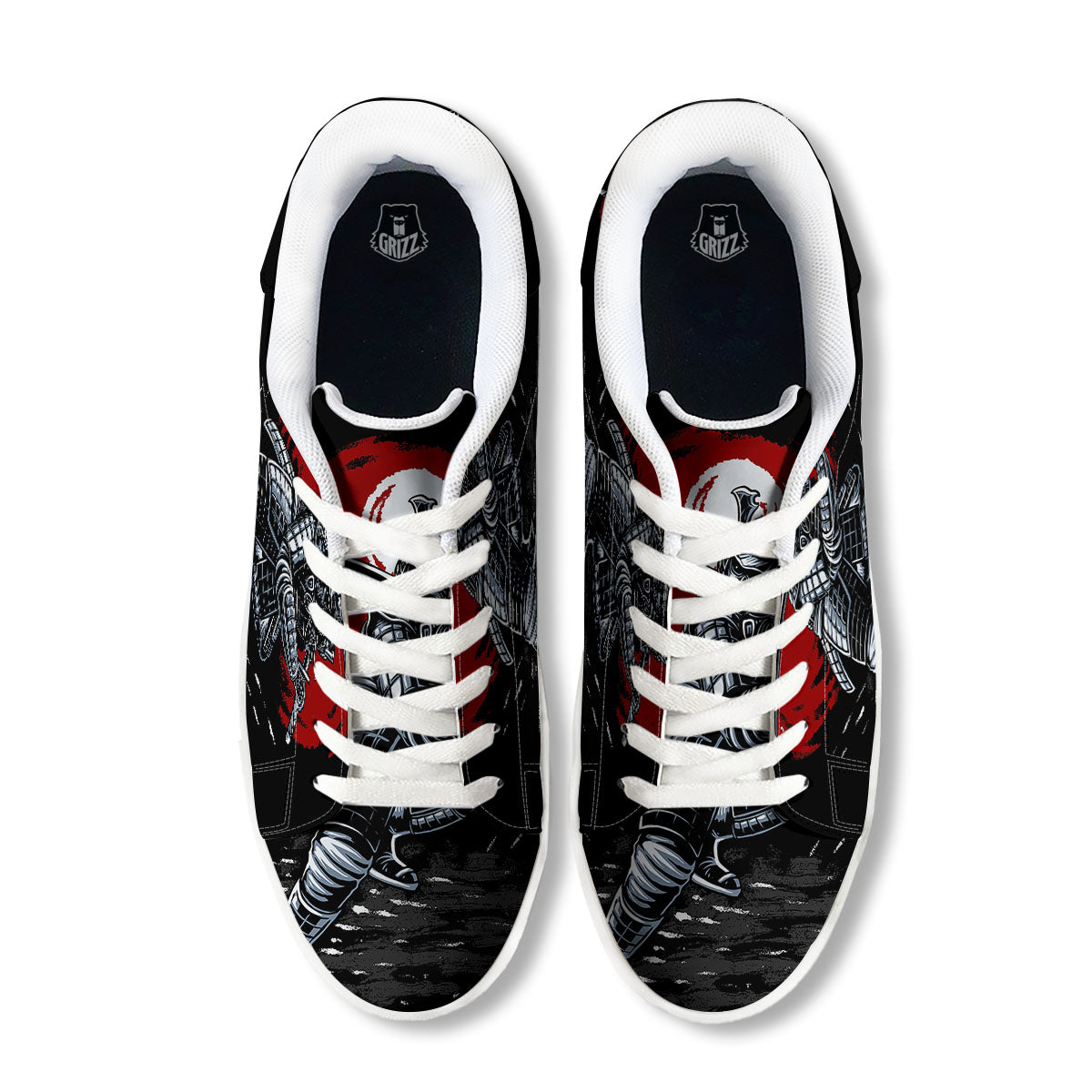 Warrior Samurai Dark Print White Low Top Sneakers-grizzshop