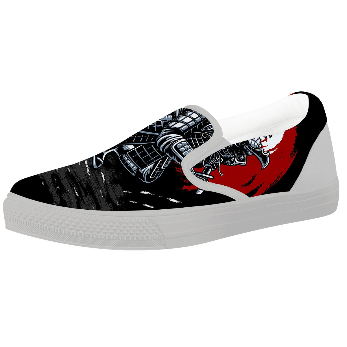 Warrior Samurai Dark Print White Slip On Shoes-grizzshop