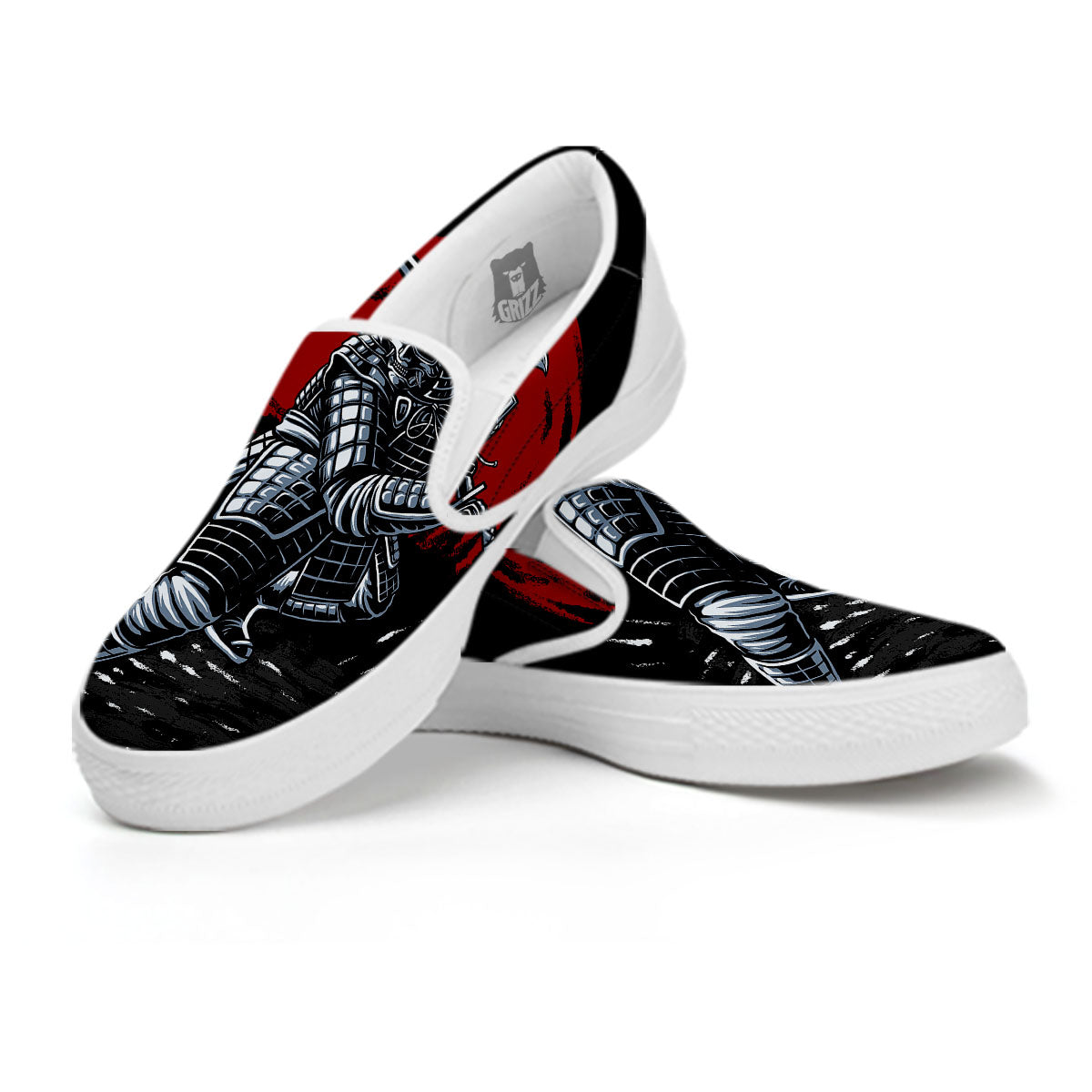 Warrior Samurai Dark Print White Slip On Shoes-grizzshop