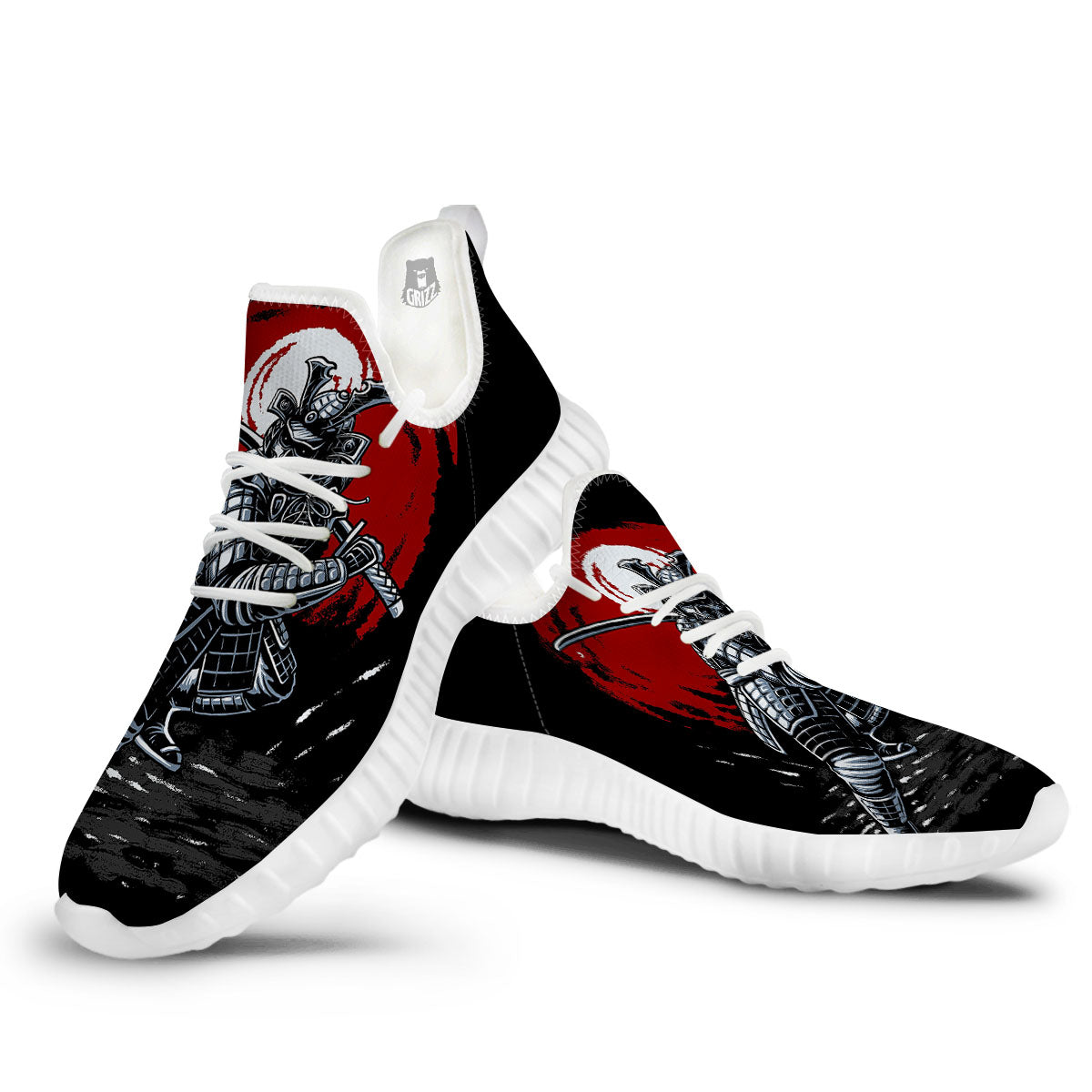 Warrior Samurai Dark Print White Walking Shoes-grizzshop