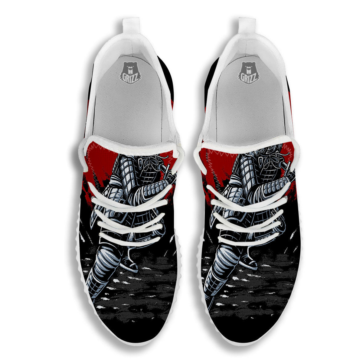Warrior Samurai Dark Print White Walking Shoes-grizzshop