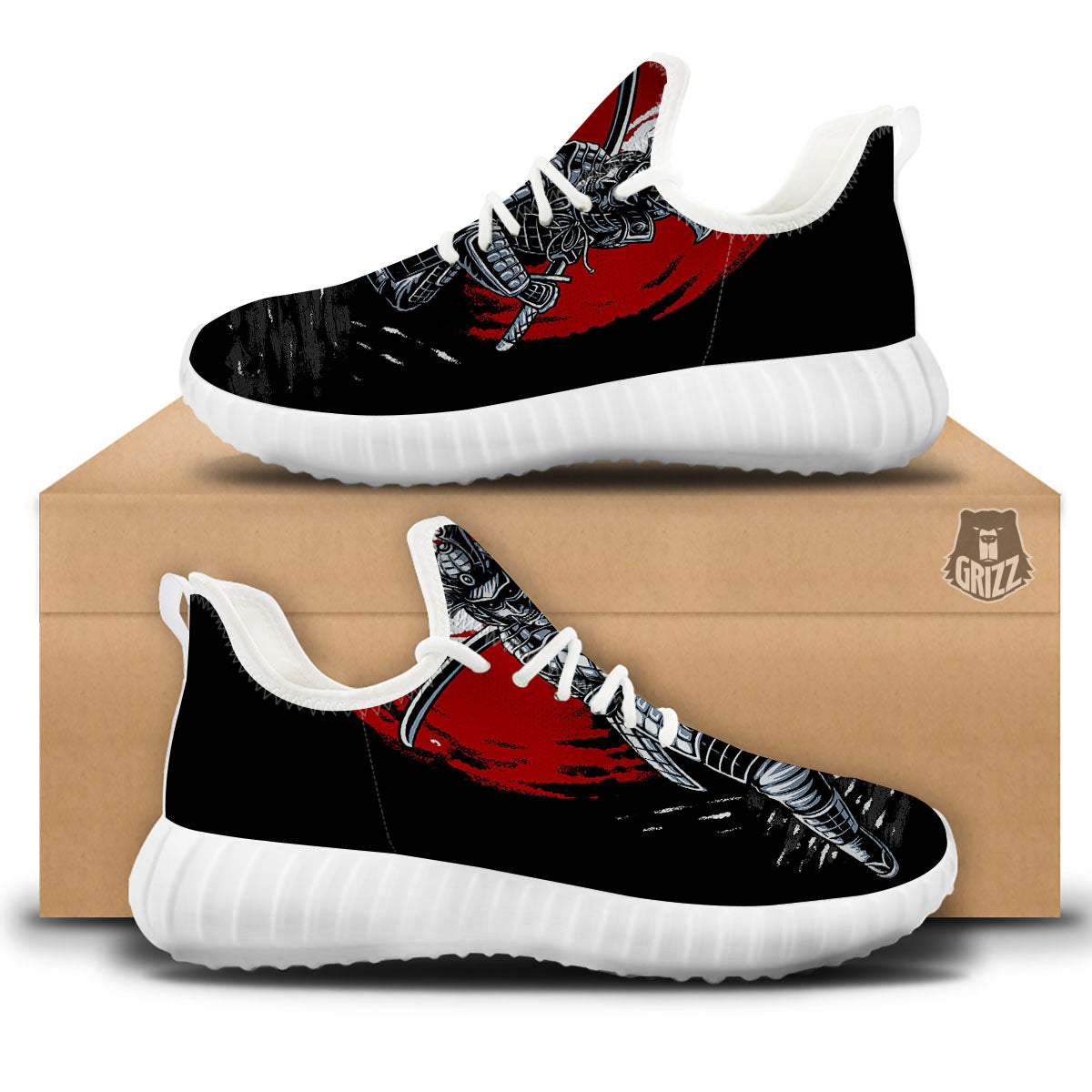 Warrior Samurai Dark Print White Walking Shoes-grizzshop