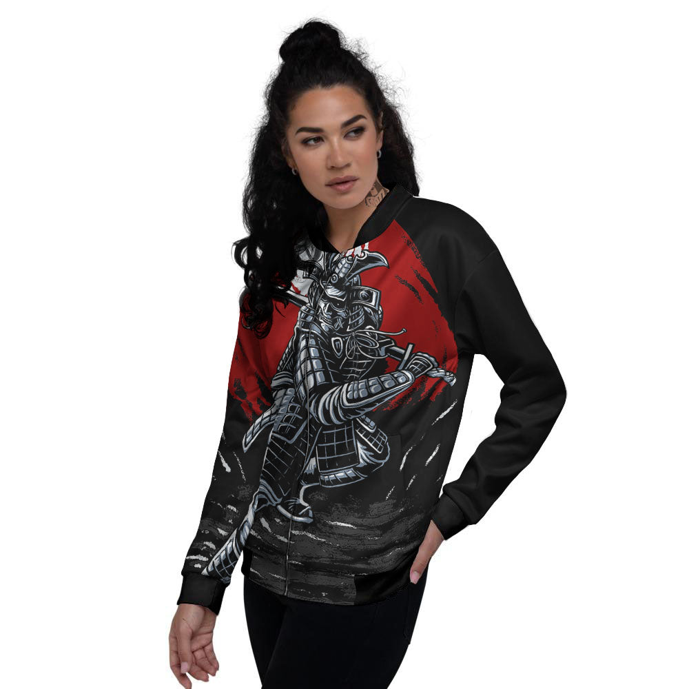 Warrior Samurai Dark Print Women's Bomber Jacket-grizzshop