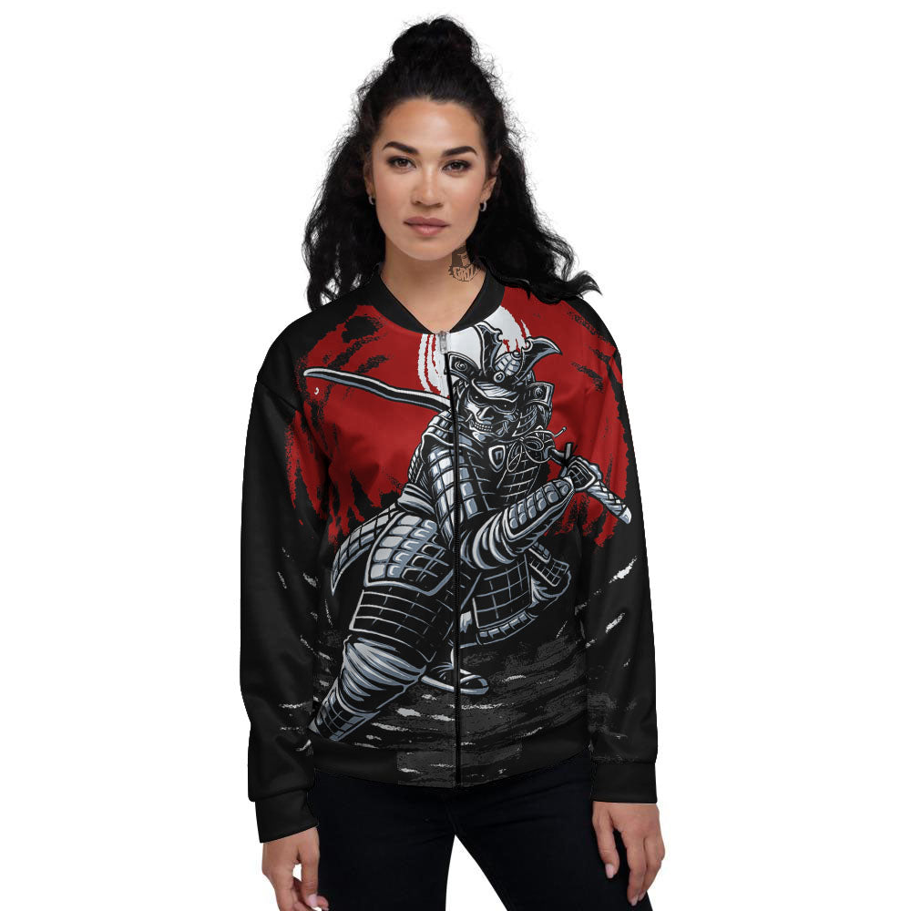 Warrior Samurai Dark Print Women's Bomber Jacket-grizzshop