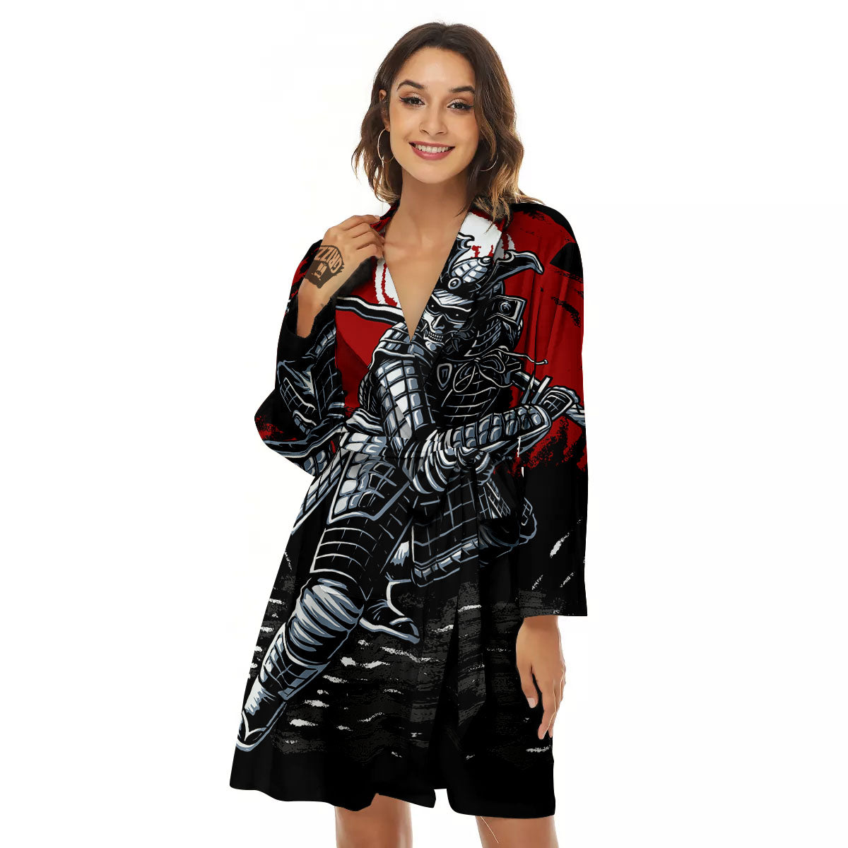 Warrior Samurai Dark Print Women's Robe-grizzshop