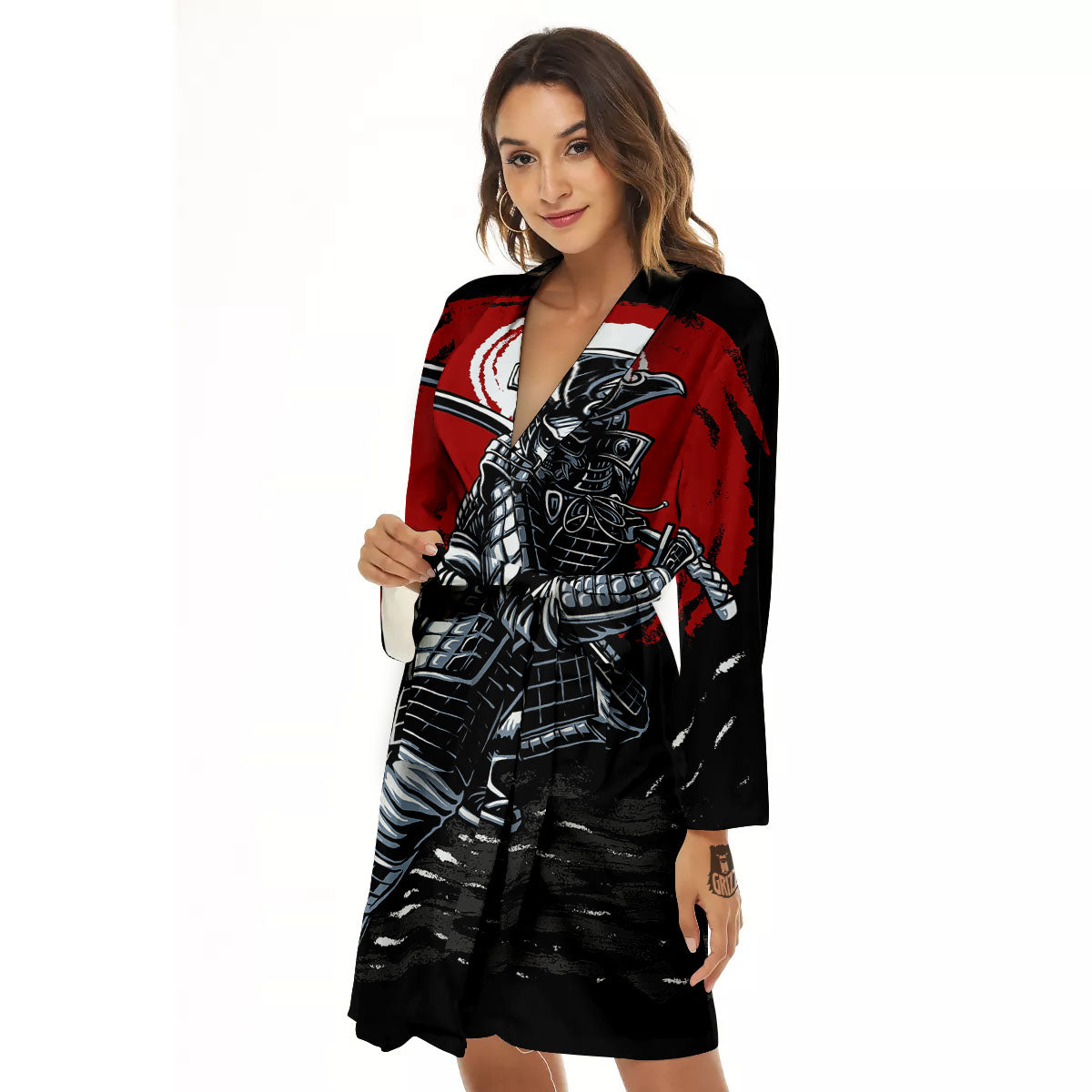Warrior Samurai Dark Print Women's Robe-grizzshop