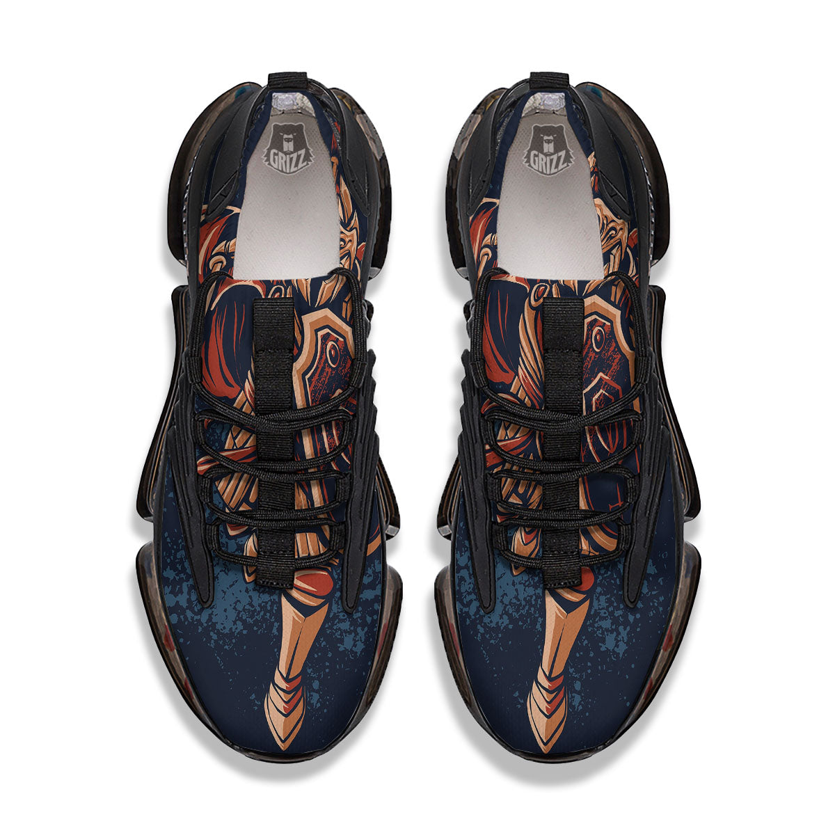Warrior Spartan Print Black Gym Shoes-grizzshop
