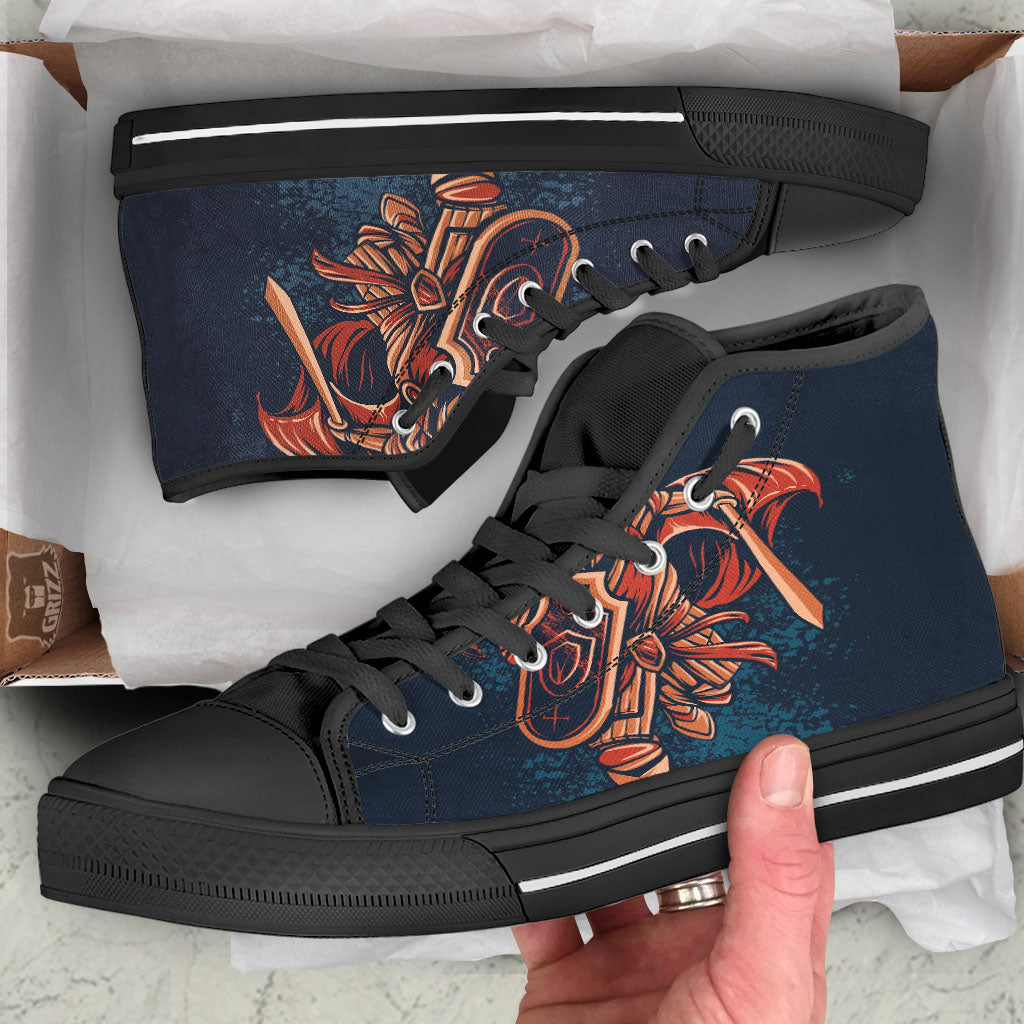 Warrior Spartan Print Black High Top Shoes-grizzshop
