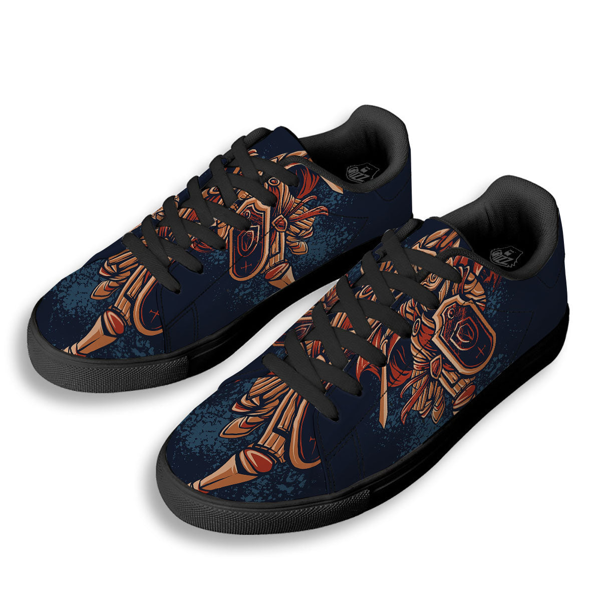 Warrior Spartan Print Black Low Top Sneakers-grizzshop