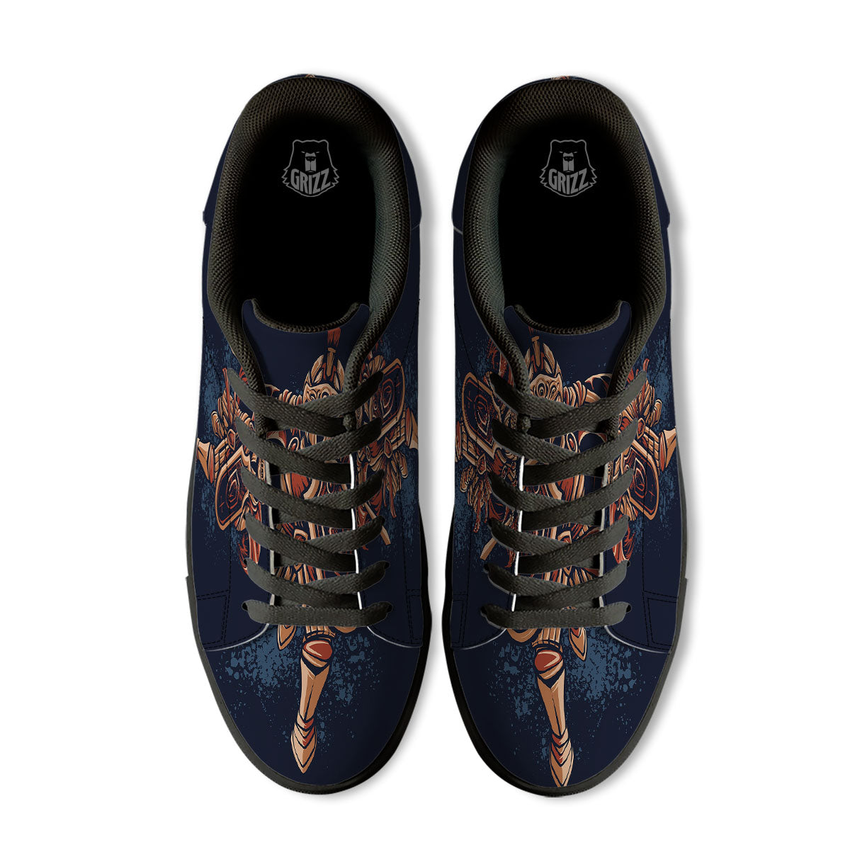 Warrior Spartan Print Black Low Top Sneakers-grizzshop