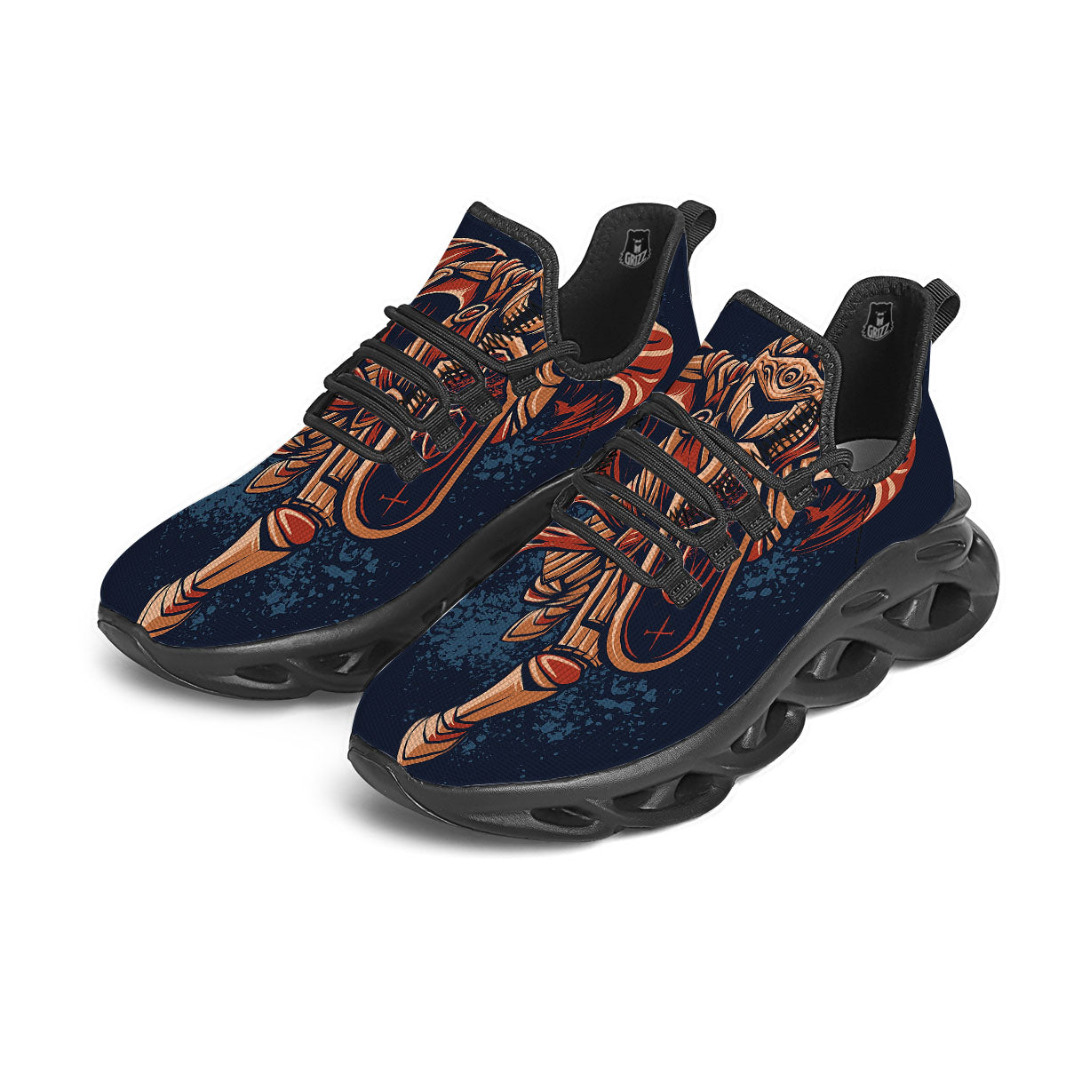 Warrior Spartan Print Black Running Shoes-grizzshop