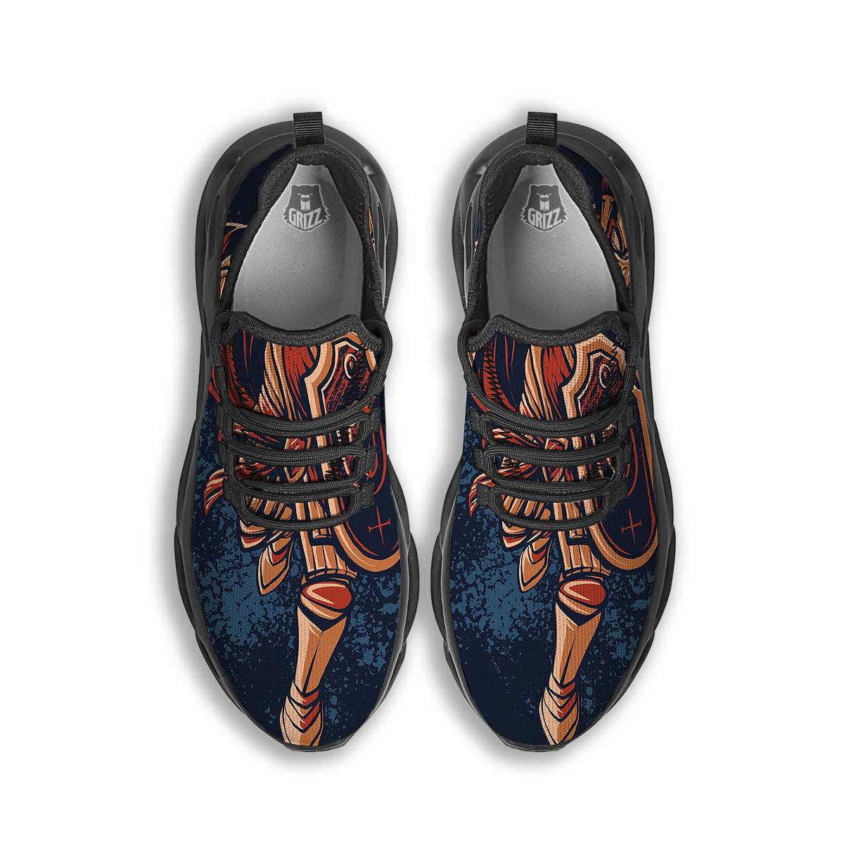 Warrior Spartan Print Black Running Shoes-grizzshop