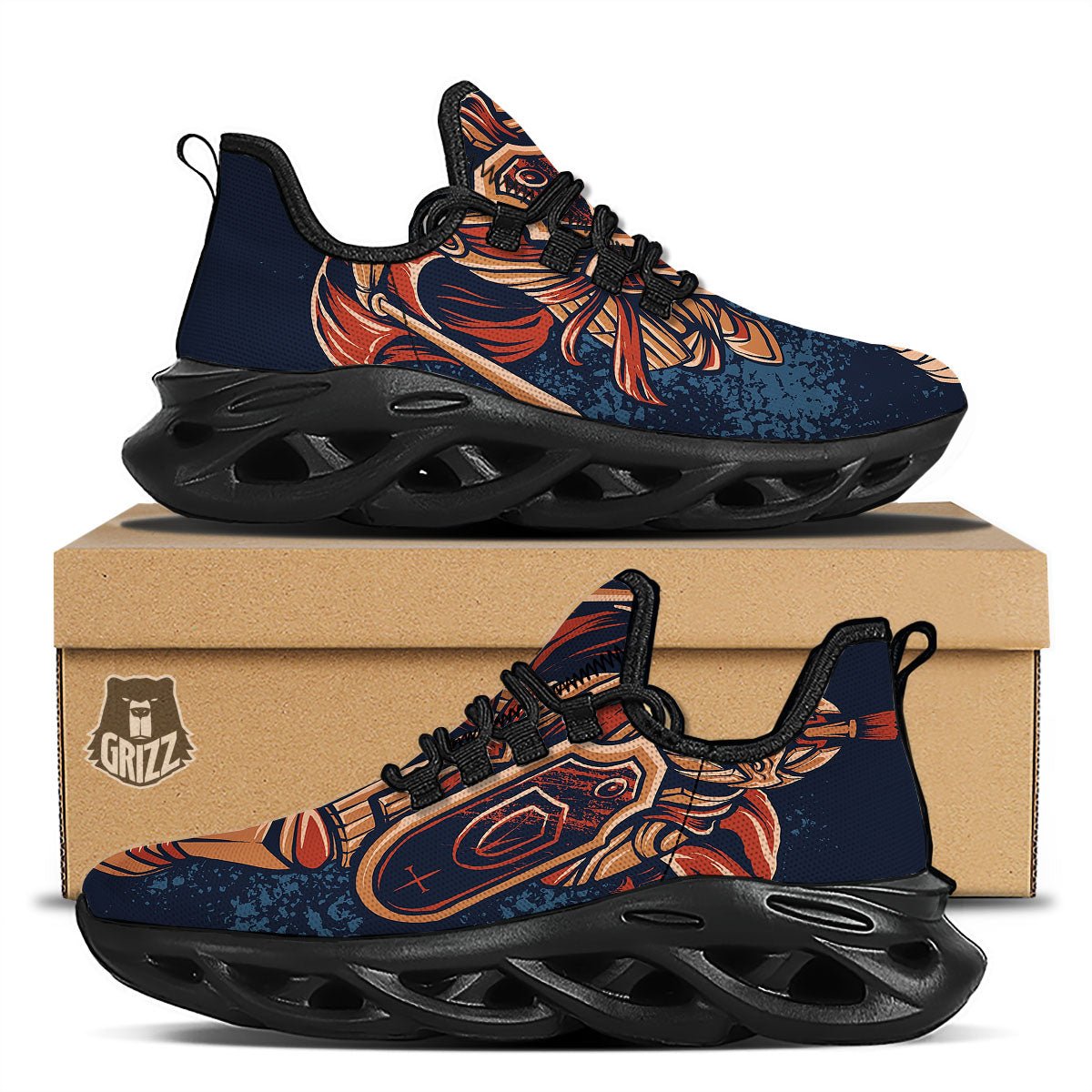 Warrior Spartan Print Black Running Shoes-grizzshop