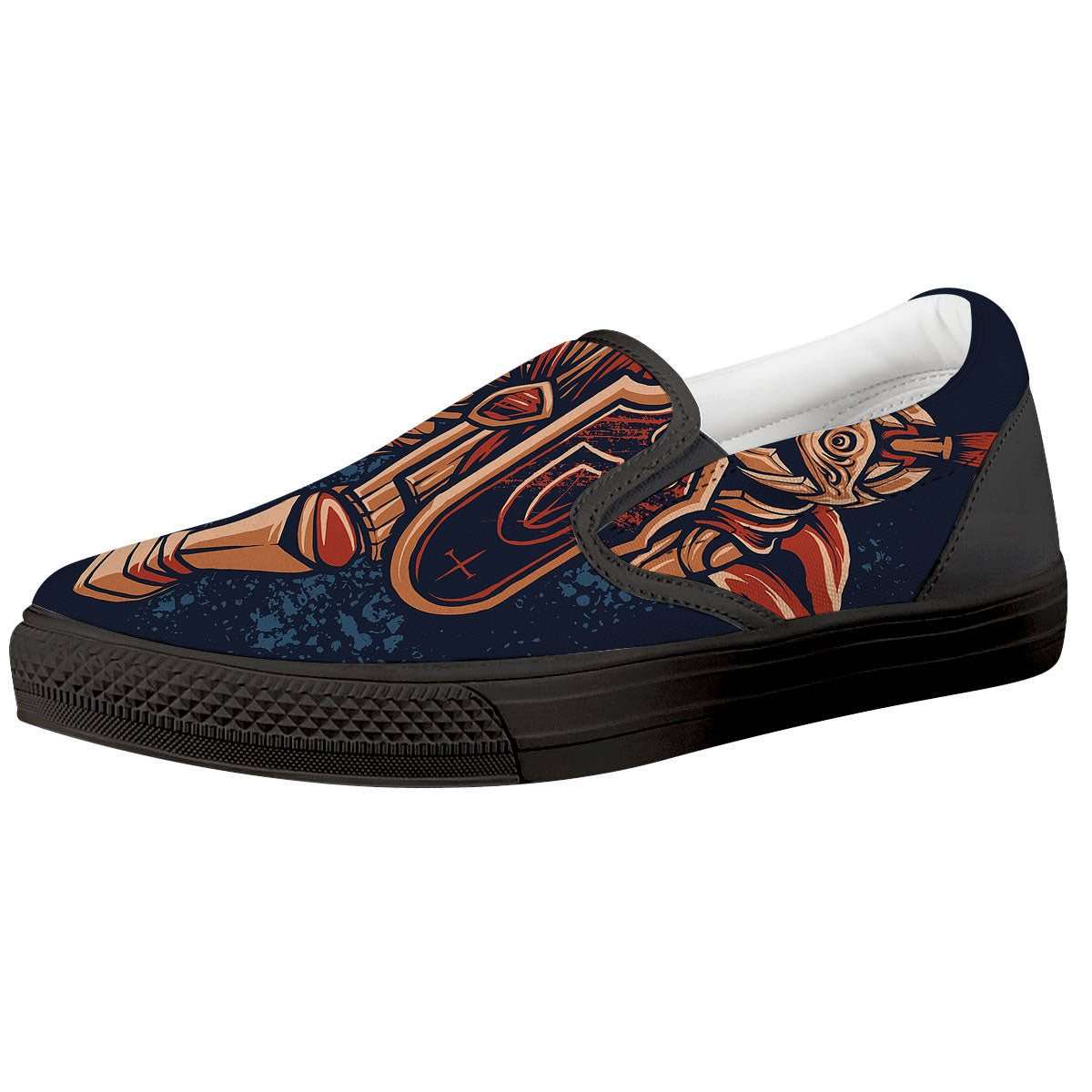 Warrior Spartan Print Black Slip On Shoes-grizzshop