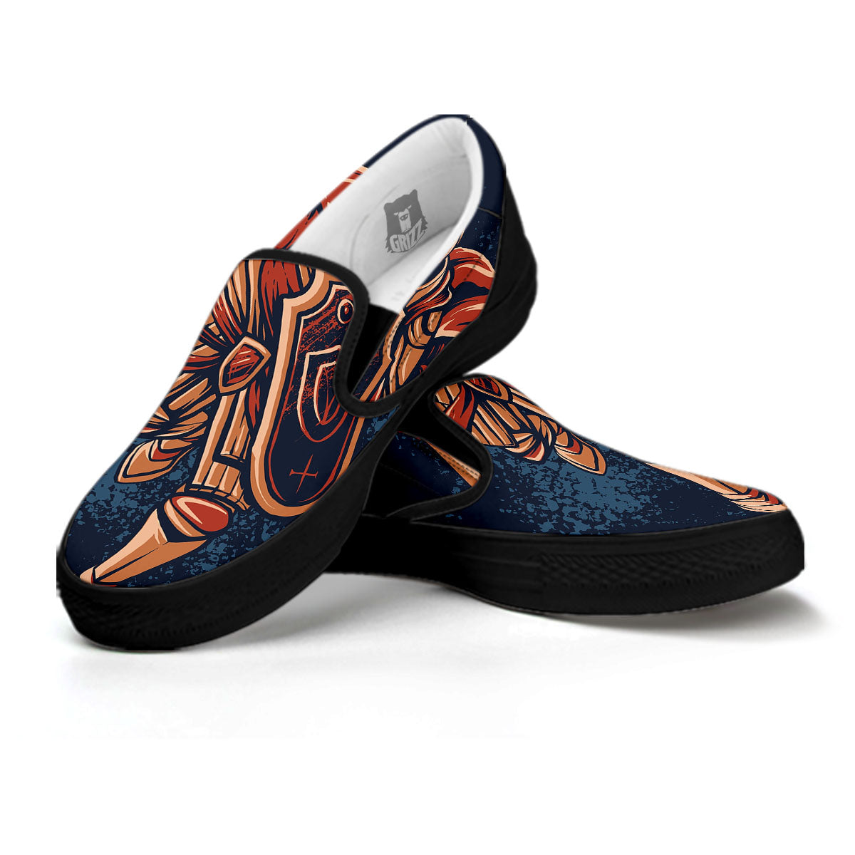 Warrior Spartan Print Black Slip On Shoes-grizzshop