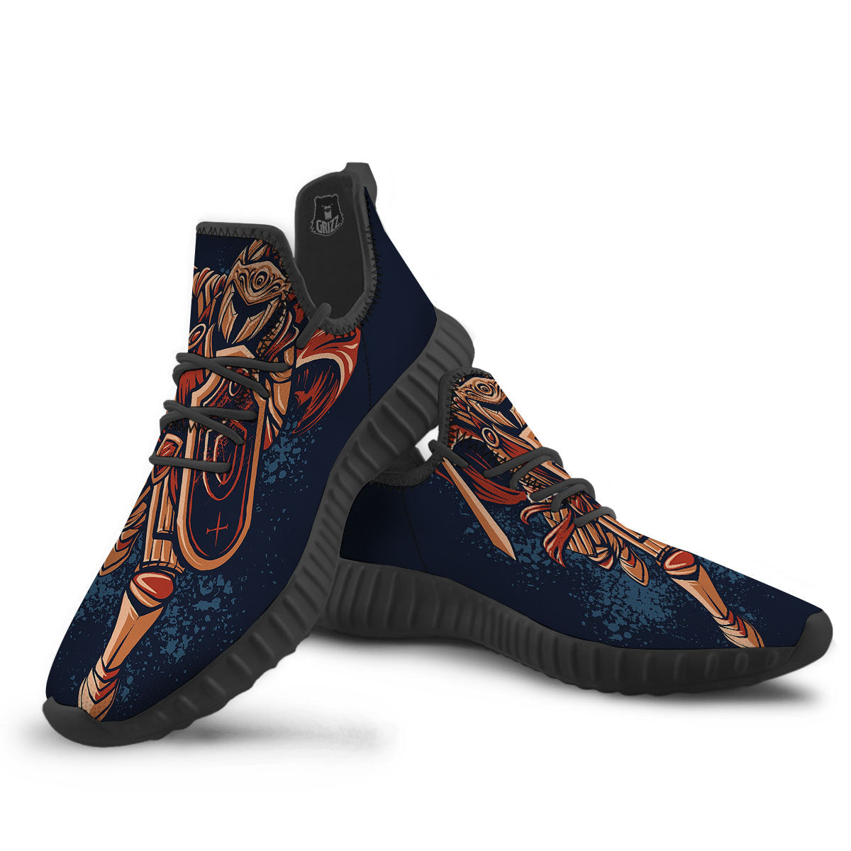 Warrior Spartan Print Black Walking Shoes-grizzshop