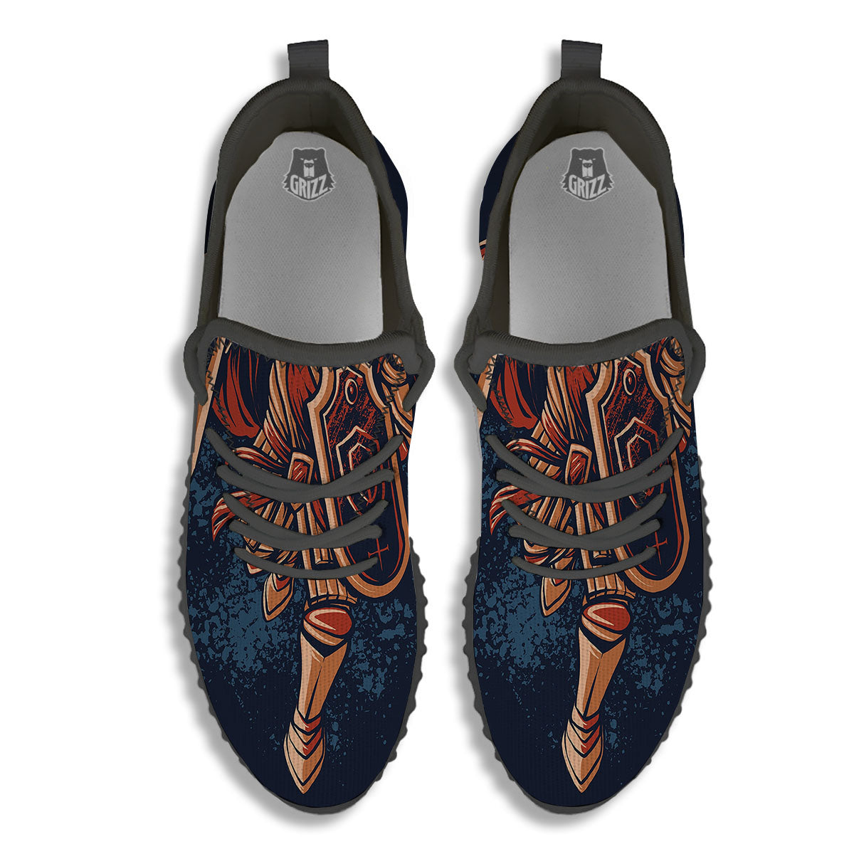 Warrior Spartan Print Black Walking Shoes-grizzshop