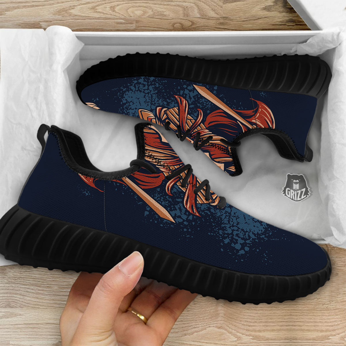 Warrior Spartan Print Black Walking Shoes-grizzshop