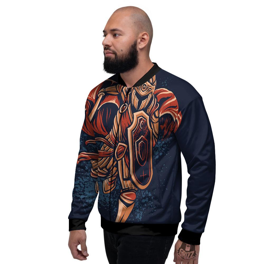 Warrior Spartan Print Men's Bomber Jacket-grizzshop